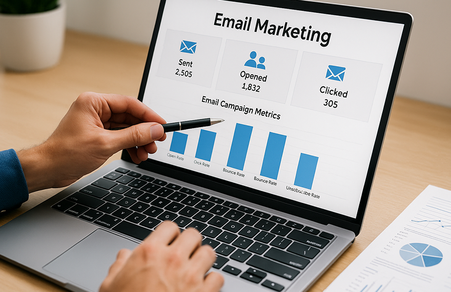 880x570-Man-looking-at-laptop-email-performance Person looking at email marketing performance